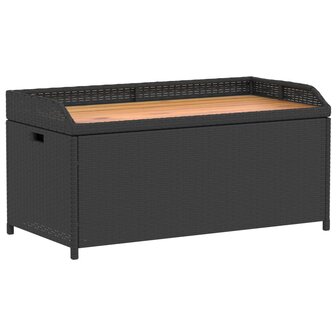 Opbergbankje 100x50x52 cm poly rattan en acaciahout zwart 2