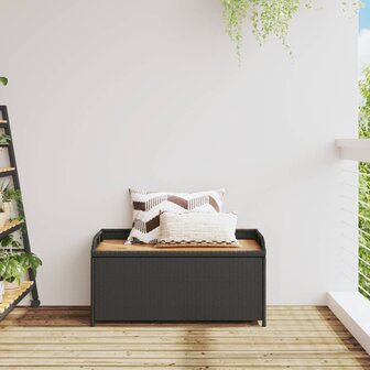 Opbergbankje 100x50x52 cm poly rattan en acaciahout zwart 3