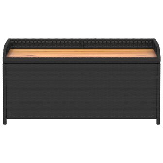 Opbergbankje 100x50x52 cm poly rattan en acaciahout zwart 4