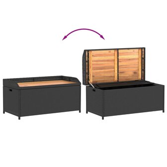 Opbergbankje 100x50x52 cm poly rattan en acaciahout zwart 7