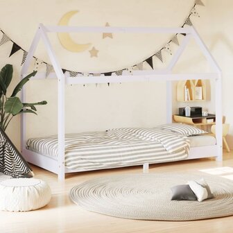 Kinderbedframe massief grenenhout wit 80x160 cm 1