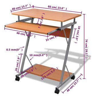 Studenten computerbureau 60 x 40 x 74 cm (bruin) 5
