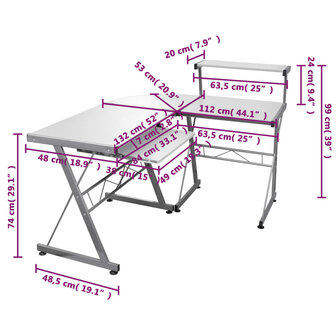 Hoekbureau 132x112x99 cm bewerkt hout wit 6