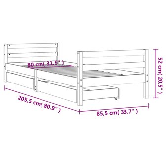 Kinderbedframe met lades 80x200 cm massief grenenhout zwart 10