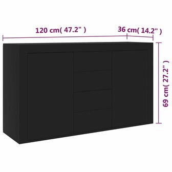 Dressoir 120x36x69 cm bewerkt hout zwart 8