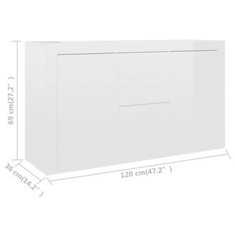 Dressoir 120x36x69 cm bewerkt hout hoogglans wit 8