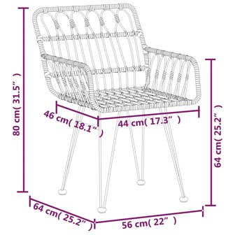 Tuinstoelen 2 st met armleuning 56x64x80 cm PE-rattan zwart 9