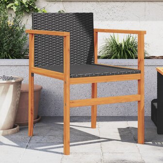 Tuinstoelen 2 st poly rattan en massief hout zwart 1