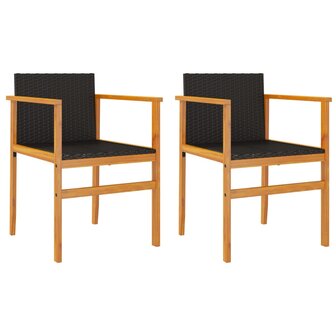 Tuinstoelen 2 st poly rattan en massief hout zwart 2