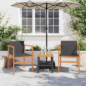 Tuinstoelen 2 st poly rattan en massief hout zwart 3