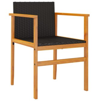 Tuinstoelen 2 st poly rattan en massief hout zwart 4