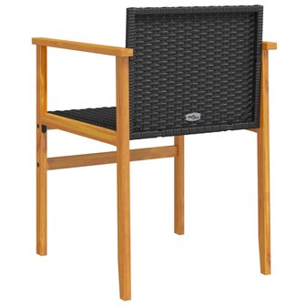 Tuinstoelen 2 st poly rattan en massief hout zwart 7