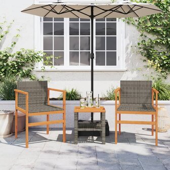 Tuinstoelen 2 st poly rattan en massief hout grijs 3