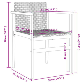 Tuinstoelen 2 st poly rattan en massief hout grijs 10