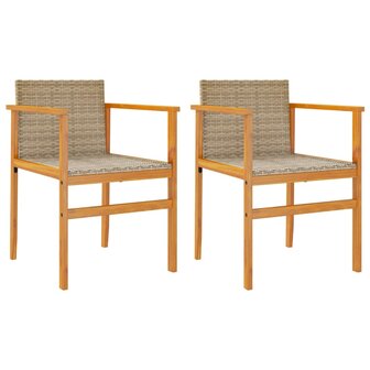 Tuinstoelen 2 st poly rattan en massief hout beige 2