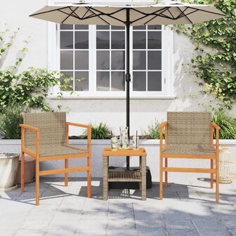 Tuinstoelen 2 st poly rattan en massief hout beige 3