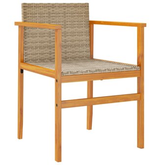 Tuinstoelen 2 st poly rattan en massief hout beige 4