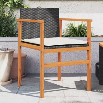 Tuinstoelen 2 st met kussens poly rattan en massief hout zwart 1