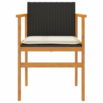 Tuinstoelen 2 st met kussens poly rattan en massief hout zwart 5