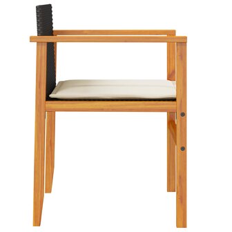 Tuinstoelen 2 st met kussens poly rattan en massief hout zwart 6