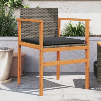 Tuinstoelen 2 st met kussens poly rattan en massief hout grijs 1
