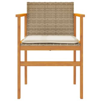 Tuinstoelen 2 st met kussens poly rattan en massief hout beige 5