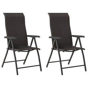 Tuinstoelen 2 st inklapbaar poly rattan zwarte koffiekleur 2