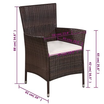 Tuinstoel en kruk met kussens poly rattan bruin 4