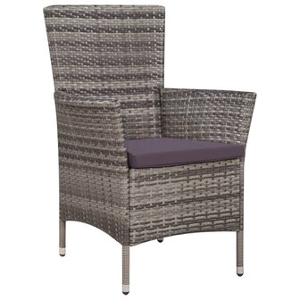 Tuinstoel en kruk met kussens poly rattan grijs 2