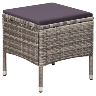 Tuinstoel en kruk met kussens poly rattan grijs 4