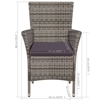 Tuinstoel en kruk met kussens poly rattan grijs 5