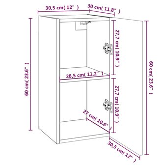 Tv-meubel 30,5x30x60 cm bewerkt hout grijs sonoma eiken 10