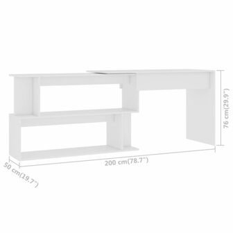 Hoekbureau 200x50x76 cm bewerkt hout wit 7
