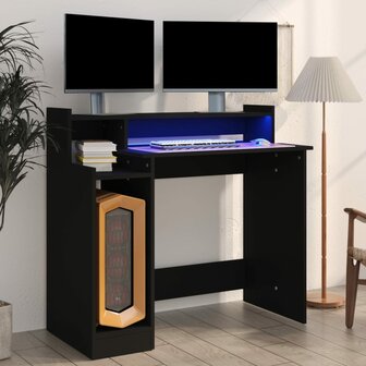 Bureau met LED-verlichting 97x45x90 cm bewerkt hout zwart 1