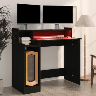 Bureau met LED-verlichting 97x45x90 cm bewerkt hout zwart 5