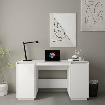 Bureau 140x50x75 cm massief grenenhout wit 1