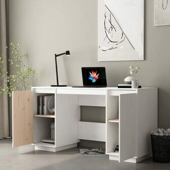 Bureau 140x50x75 cm massief grenenhout wit 3