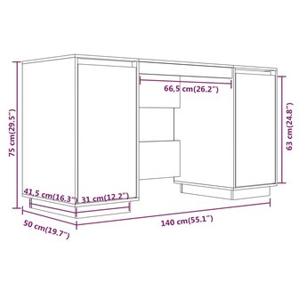 Bureau 140x50x75 cm massief grenenhout wit 9