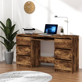 Bureau 140x50x77 cm bewerkt hout gerookt eikenkleurig 1