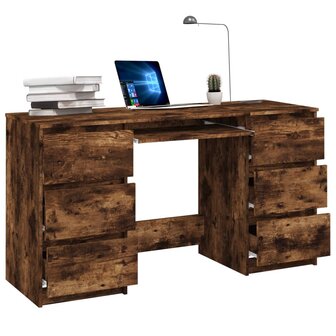 Bureau 140x50x77 cm bewerkt hout gerookt eikenkleurig 6