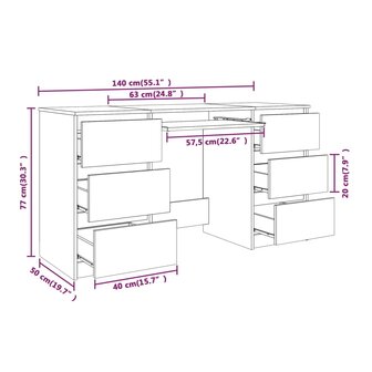 Bureau 140x50x77 cm bewerkt hout gerookt eikenkleurig 8