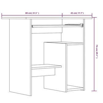 Bureau 80x45x74 cm bewerkt hout gerookt eikenkleurig 7
