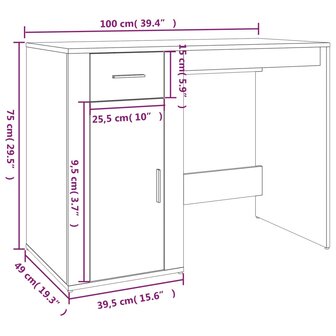 Bureau 100x49x75 cm bewerkt hout gerookt eikenkleurig 11