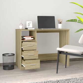 Bureau met lades 102x50x76 cm bewerkt hout sonoma eikenkleurig 3