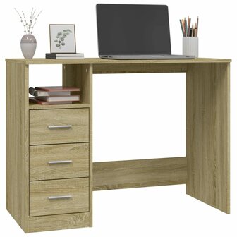 Bureau met lades 102x50x76 cm bewerkt hout sonoma eikenkleurig 4