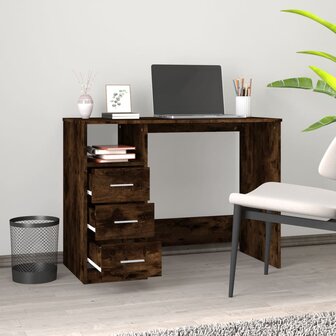 Bureau met lades 102x50x76 cm bewerkt hout gerookt eikenkleurig 3