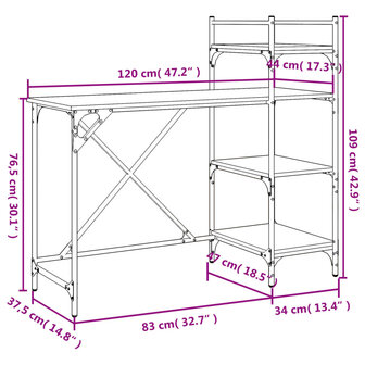 Computerbureau met schappen 120x47x109 cm zwart 9