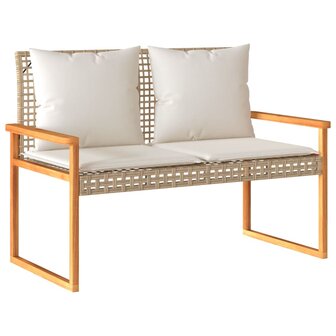 Tuinbankje met kussen poly rattan en acaciahout gemengd beige 2