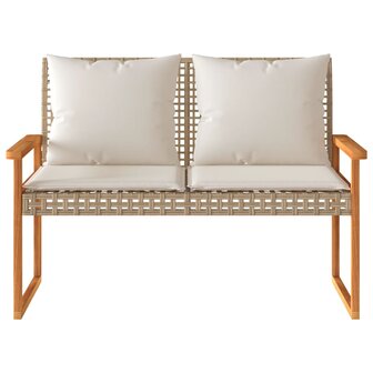 Tuinbankje met kussen poly rattan en acaciahout gemengd beige 4