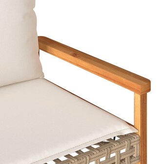 Tuinbankje met kussen poly rattan en acaciahout gemengd beige 7